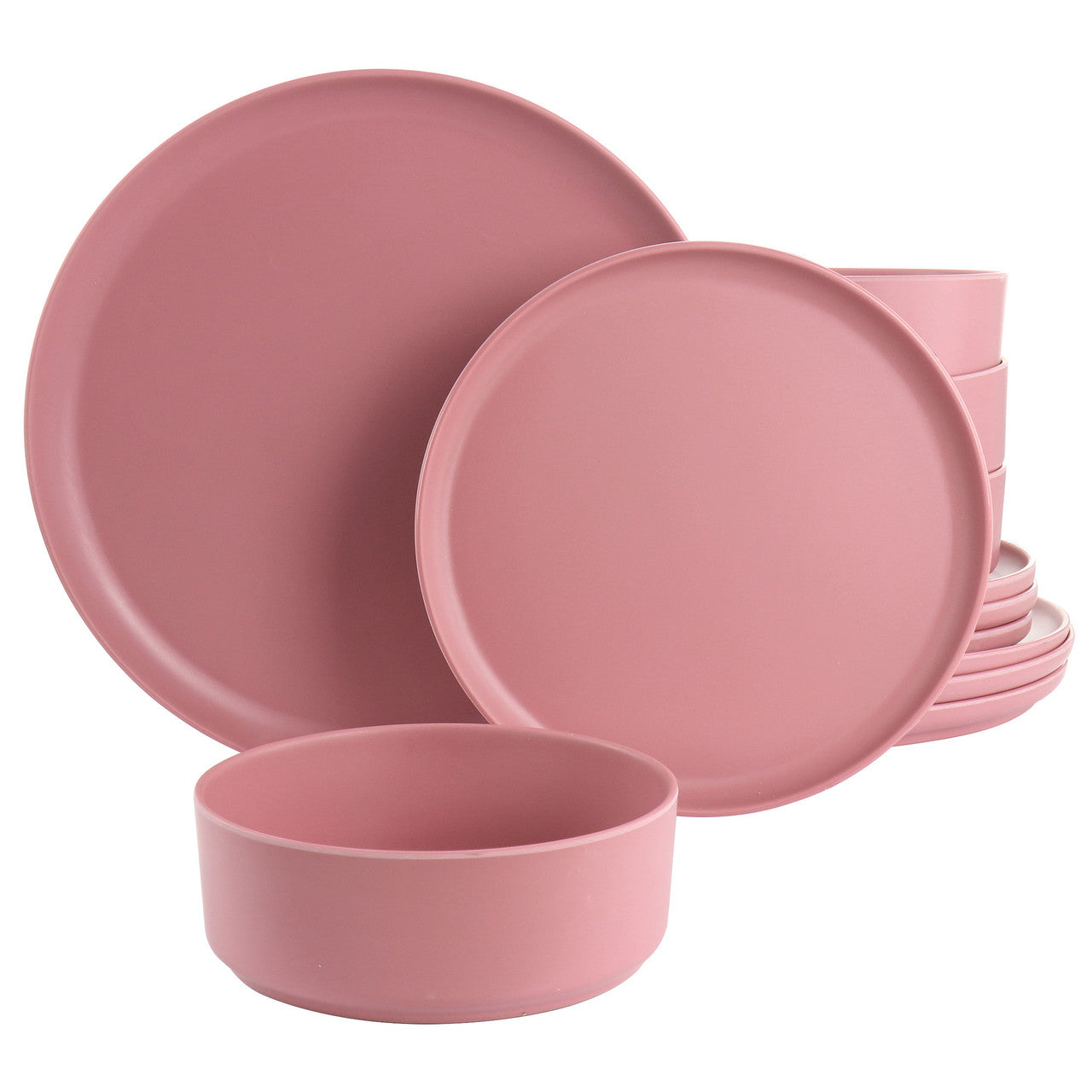 Gibson Home Canyon Crest 12 Piece Round Melamine Dinnerware Set in Pink-0