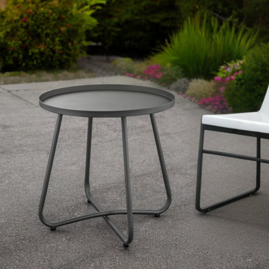 18" Gray Rounded Aluminum Outdoor Side Table-0
