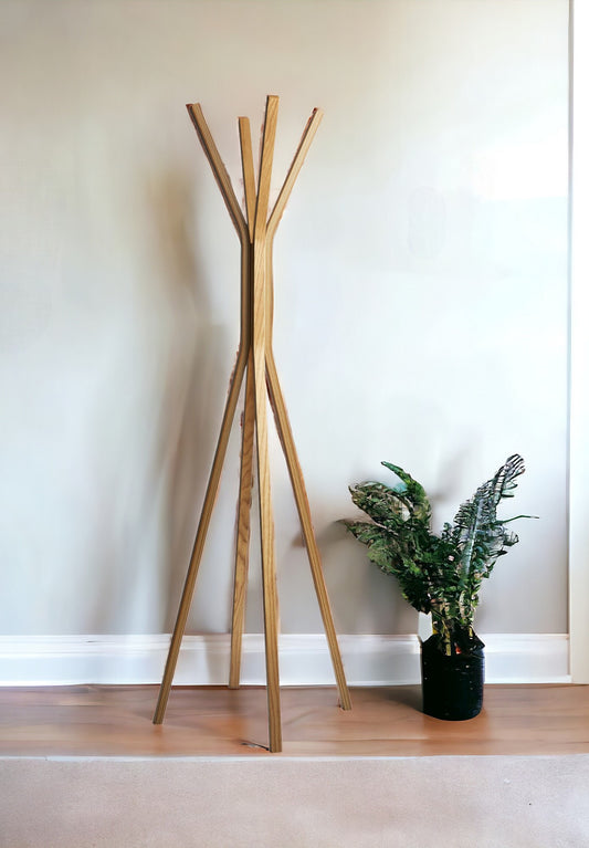 68" Natural Modern Wood Coat Tree Rack-1