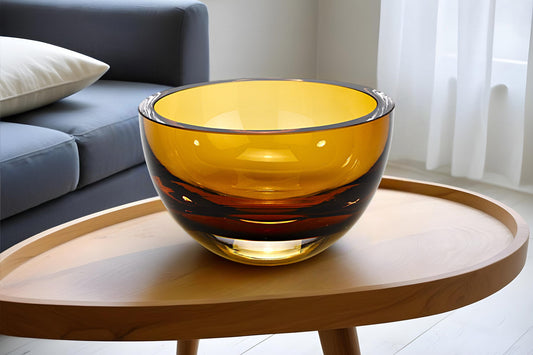 6" Amber Mouth Blown Crystal Thick Walled Bowl-0