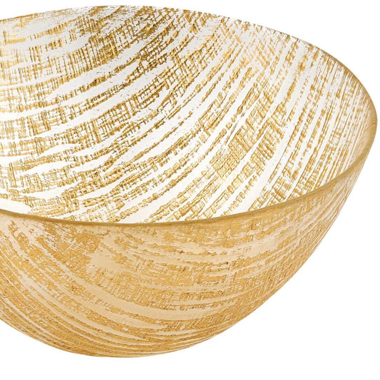 8 Hand Crafted Glass Gold Accent Salad Or Serving Bowl-1