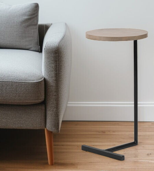 15" Natural and Black Solid Wood and Metal-0