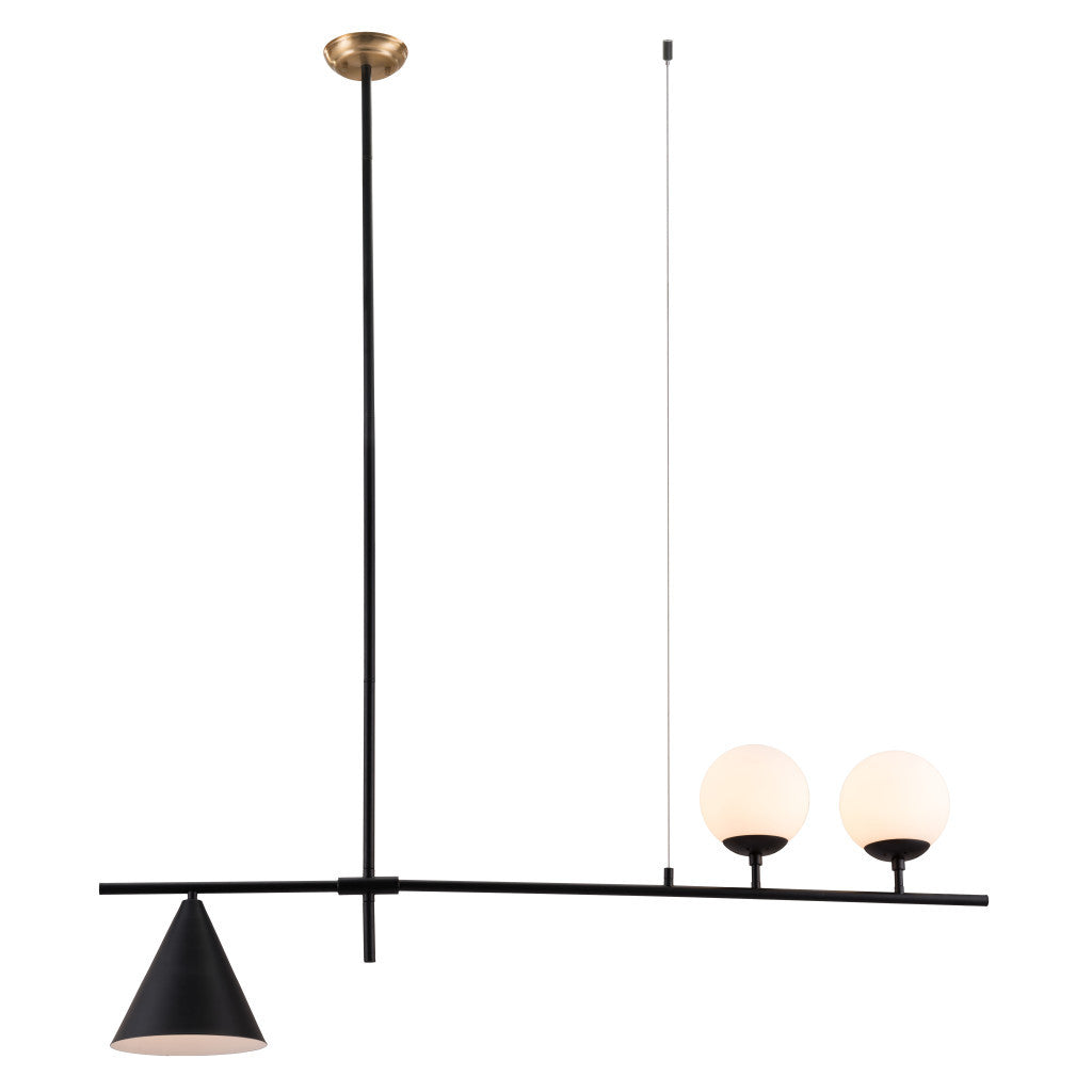 Black Kitchen Island Three Light Metal Chandelier With Black and White Shades-7