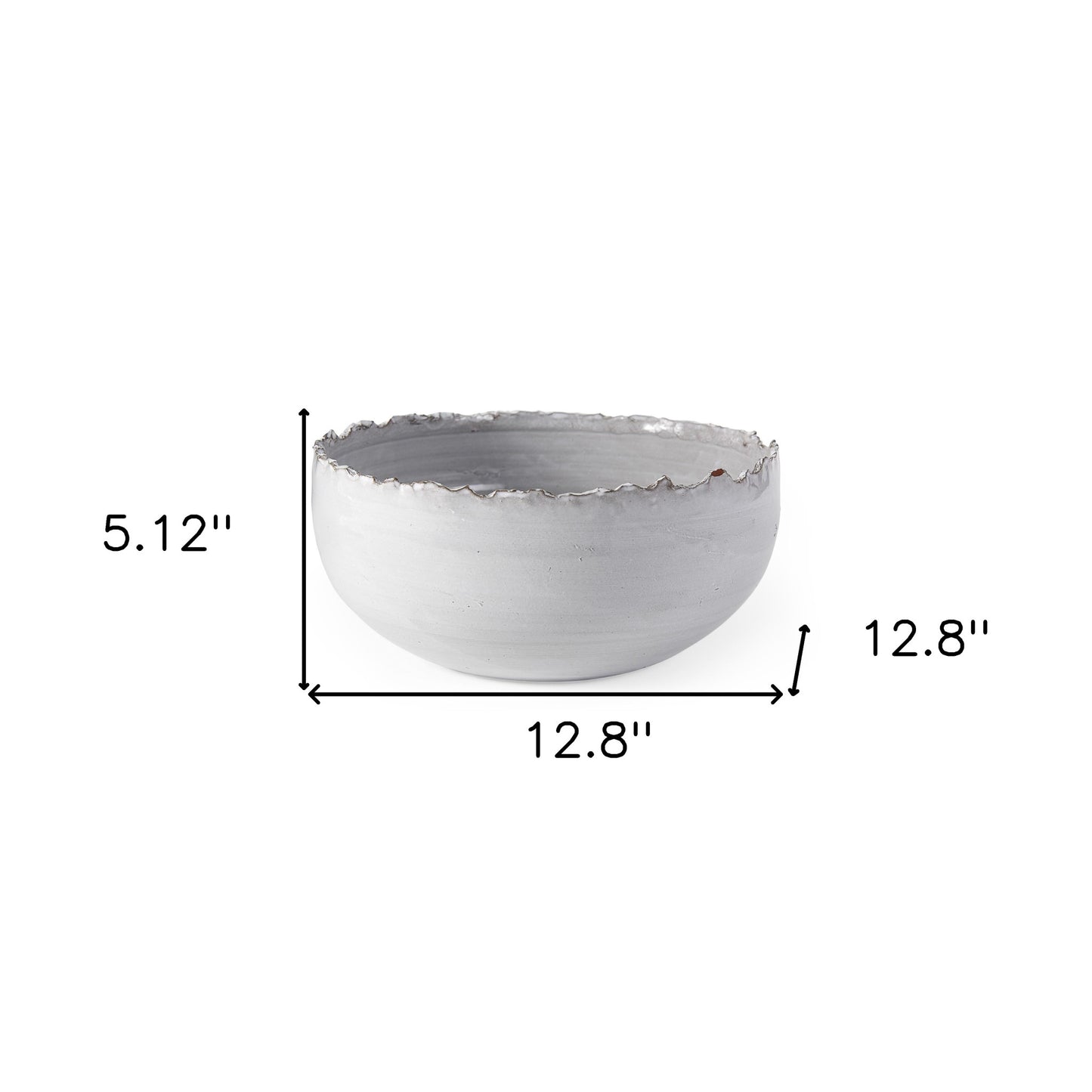 13" White Ceramic Torn Edge Round Centerpiece Bowl-4
