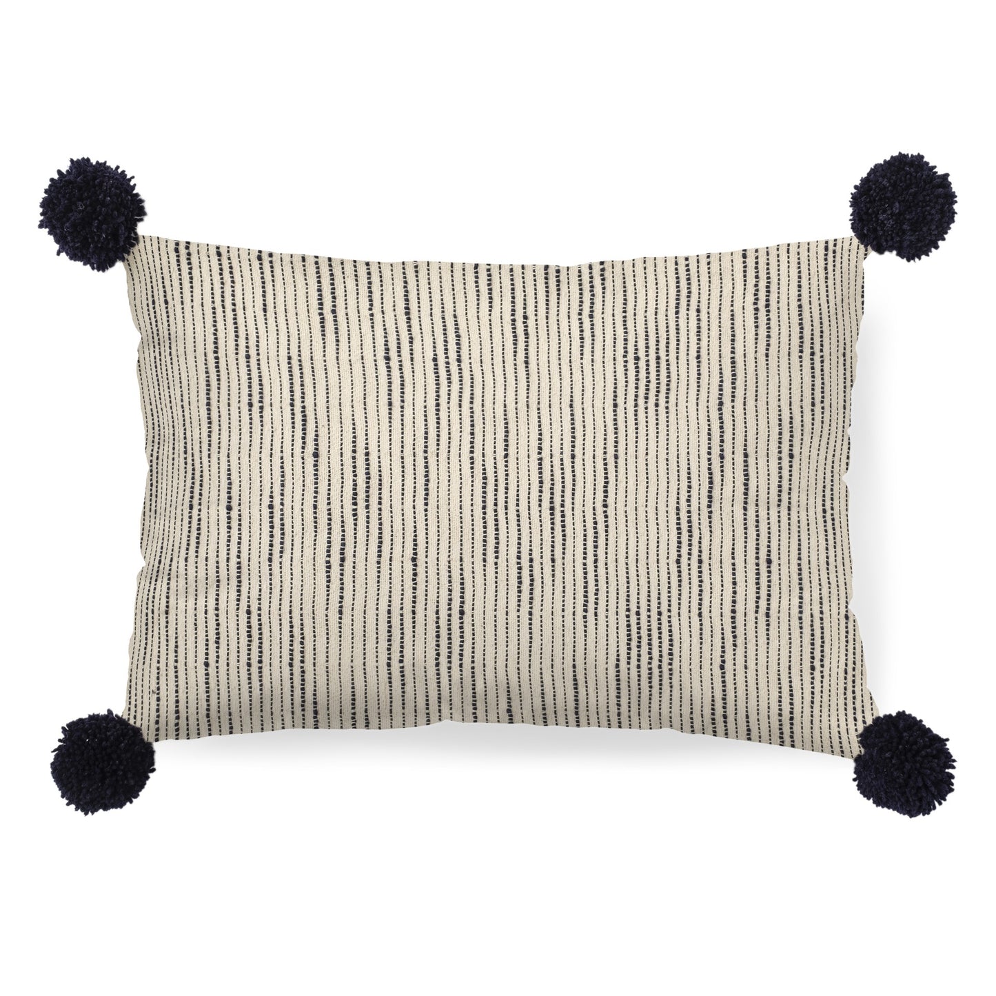 Beige And Midnight Pom Pom Lumbar Accent Pillow Cover-0