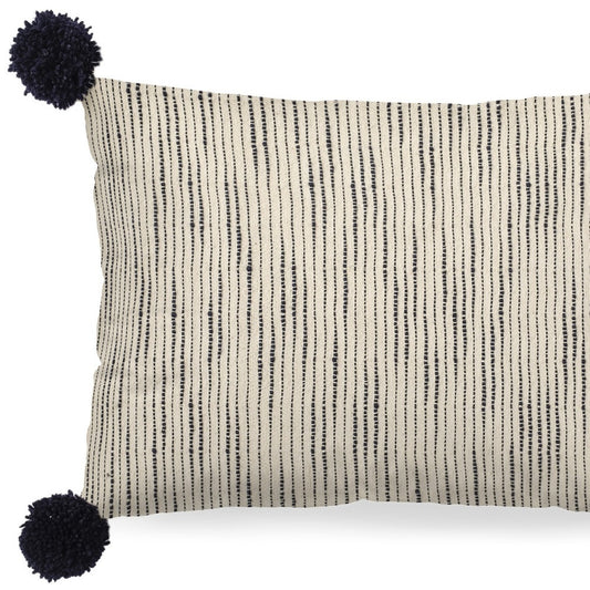 Beige And Midnight Pom Pom Lumbar Accent Pillow Cover-3