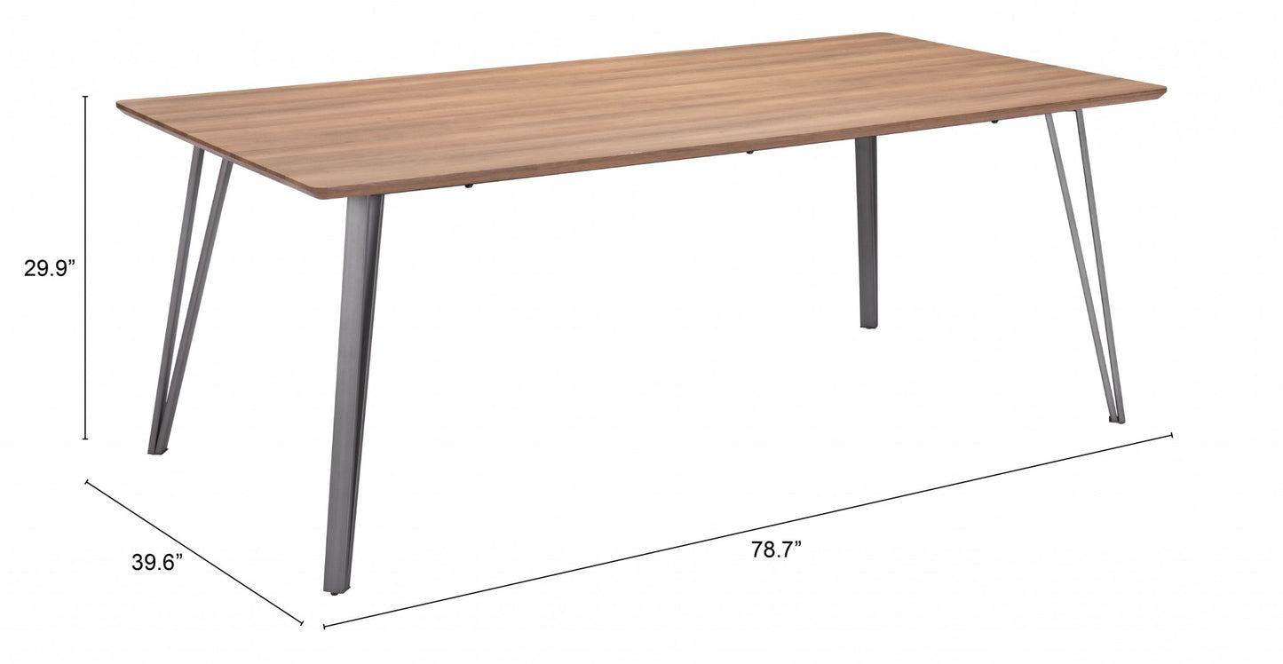 79" Wood Brown And Gray Steel Dining Table-6