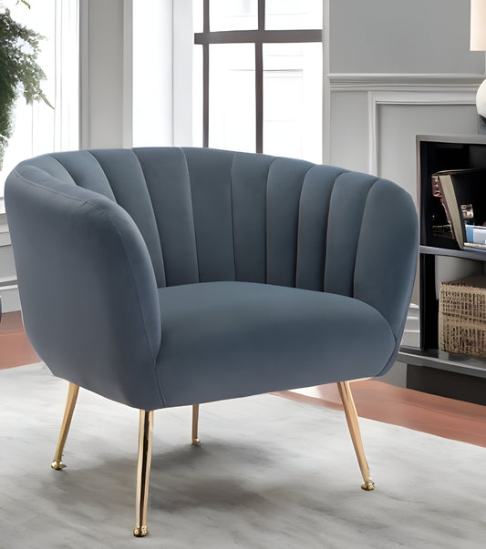 30" Gray And Gold Velvet And Upholstered Tufted Club Chair-1