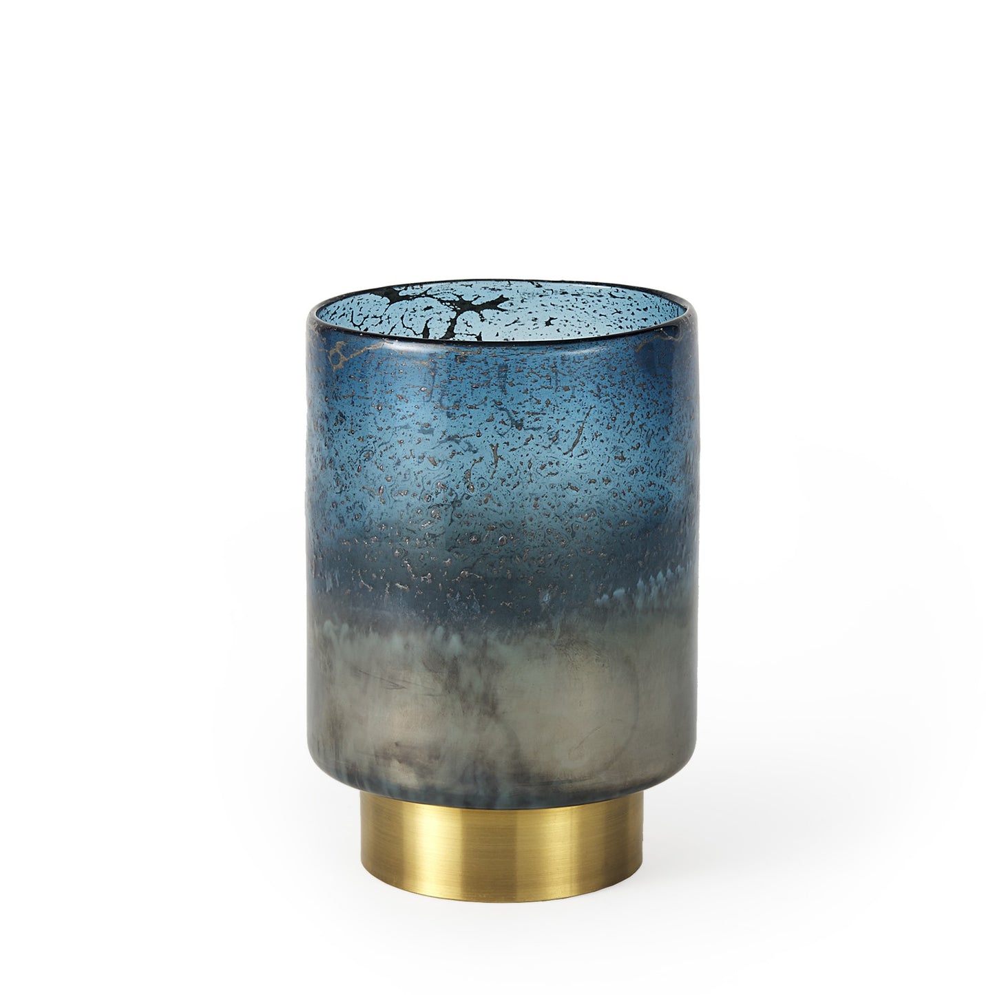 8" Blue And Gold Abstract Cylinder Crystal Glass Table Vase-1