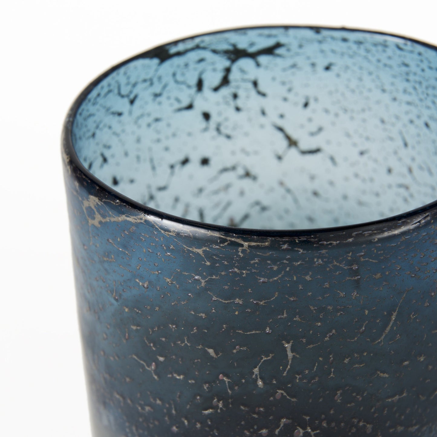 8" Blue And Gold Abstract Cylinder Crystal Glass Table Vase-4