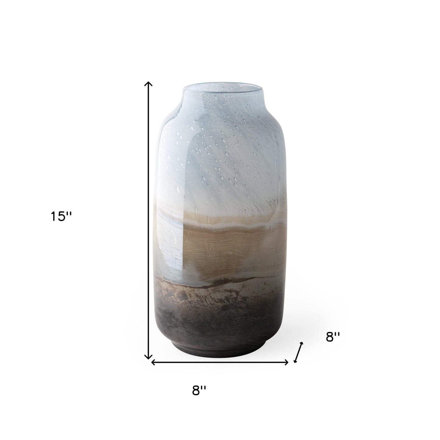 15" Blue And Beige Abstract Cylinder Crystal Glass Table Vase-7