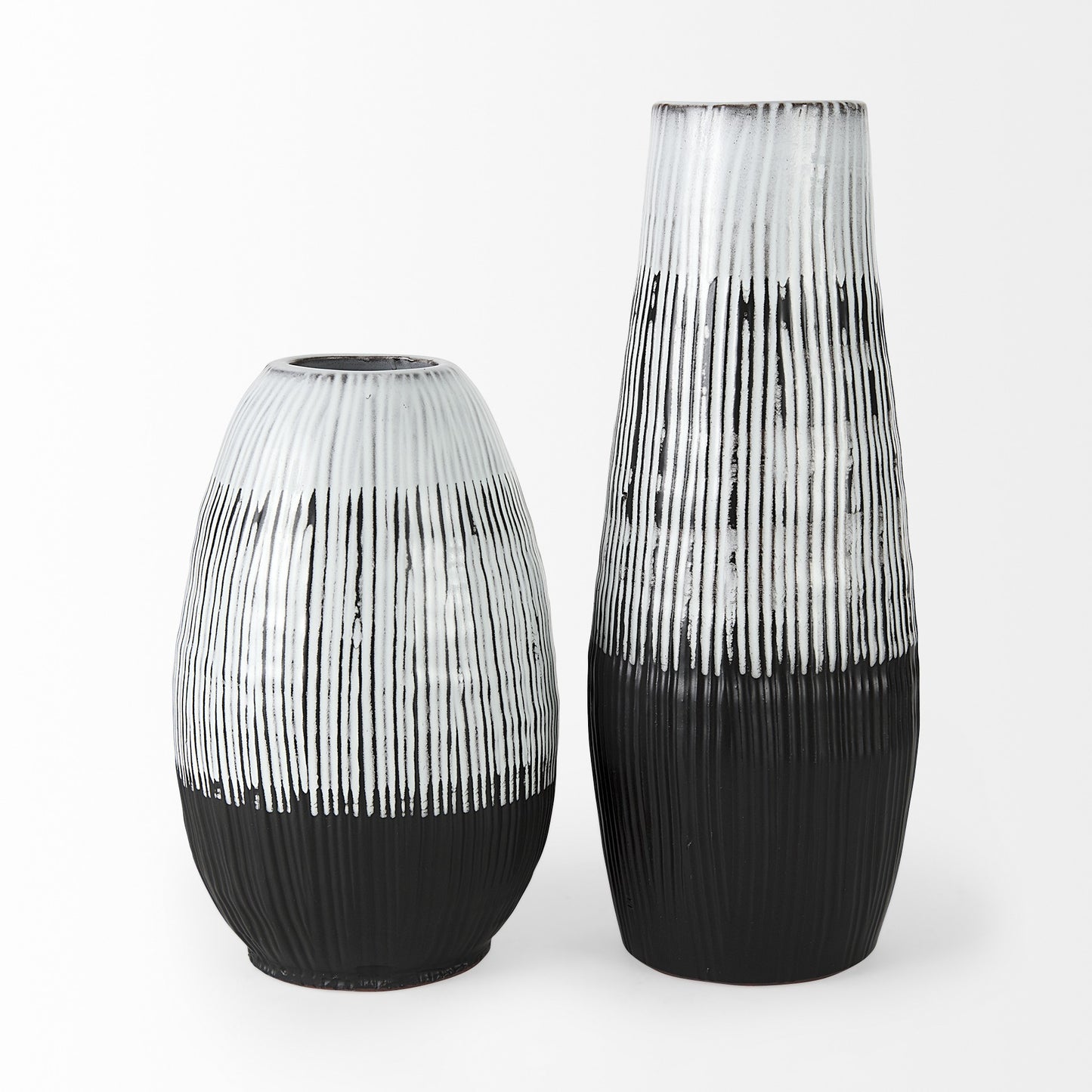 13" Black Gray And White Abstract Cylinder Ceramic Table Vase-2