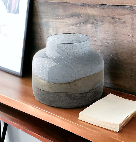 9" Blue And Brown Seeded Glass Table Vase-0