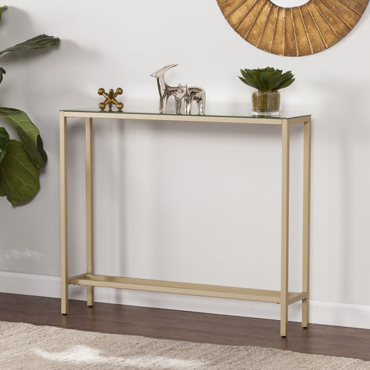 36" Silver and Gold Mirrored Glass Console Table-6