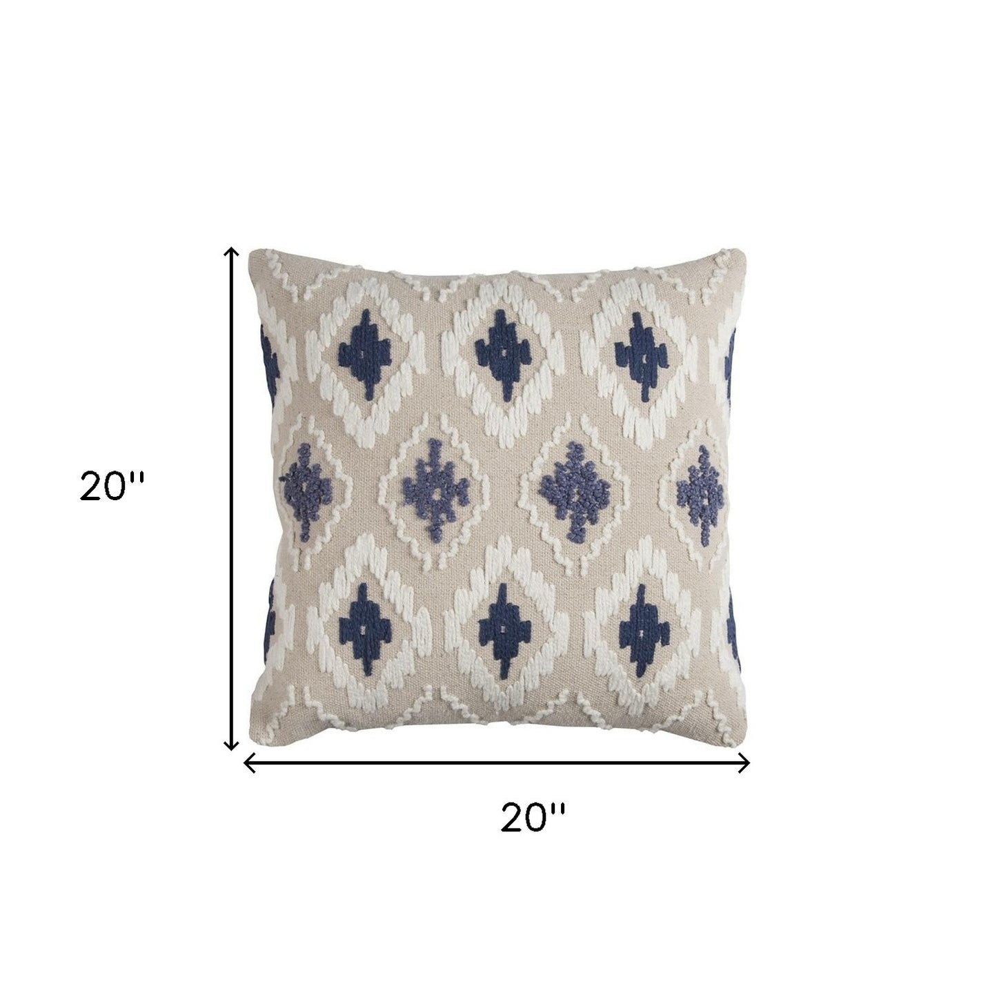 Navy Beige Classic Ikat Pattern Throw Pillow-2