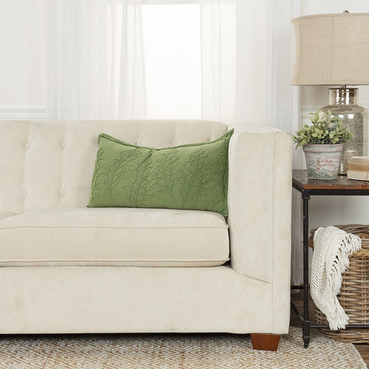 14" X 26" Green Tone on Tone Botanical Throw Pillow With Embroidery-5