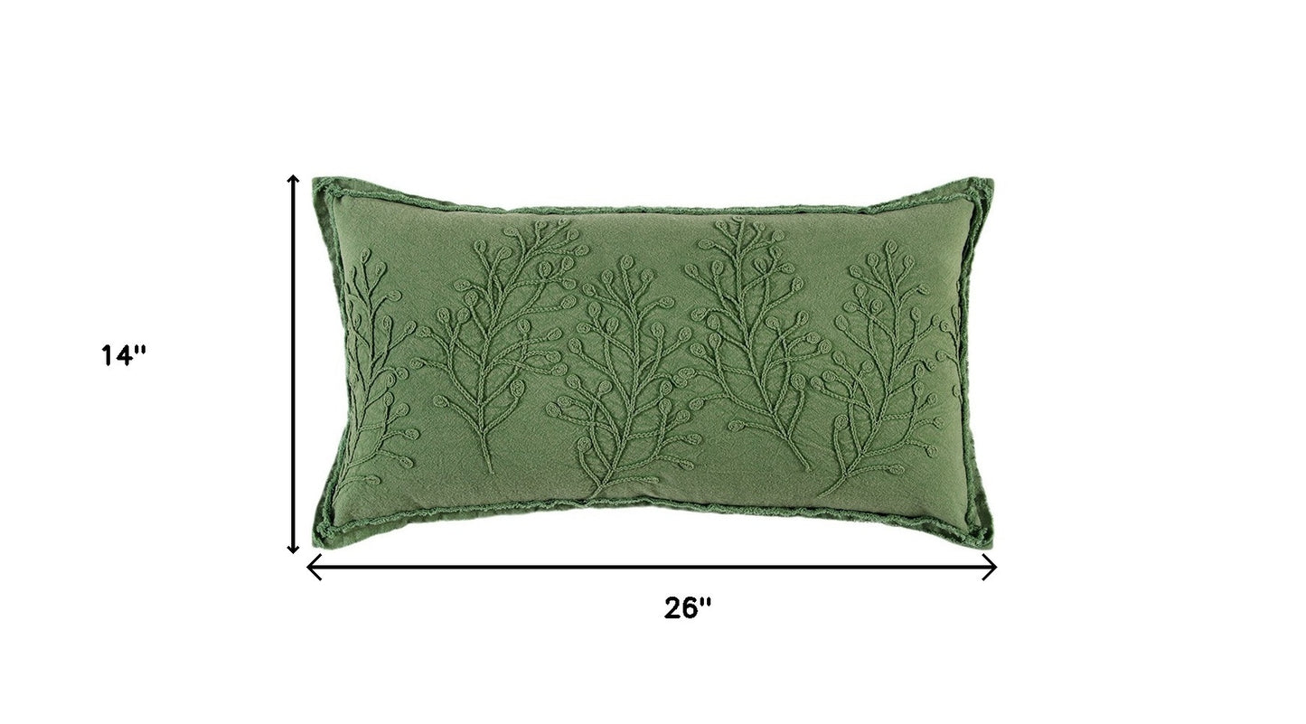 14" X 26" Green Tone on Tone Botanical Throw Pillow With Embroidery-6