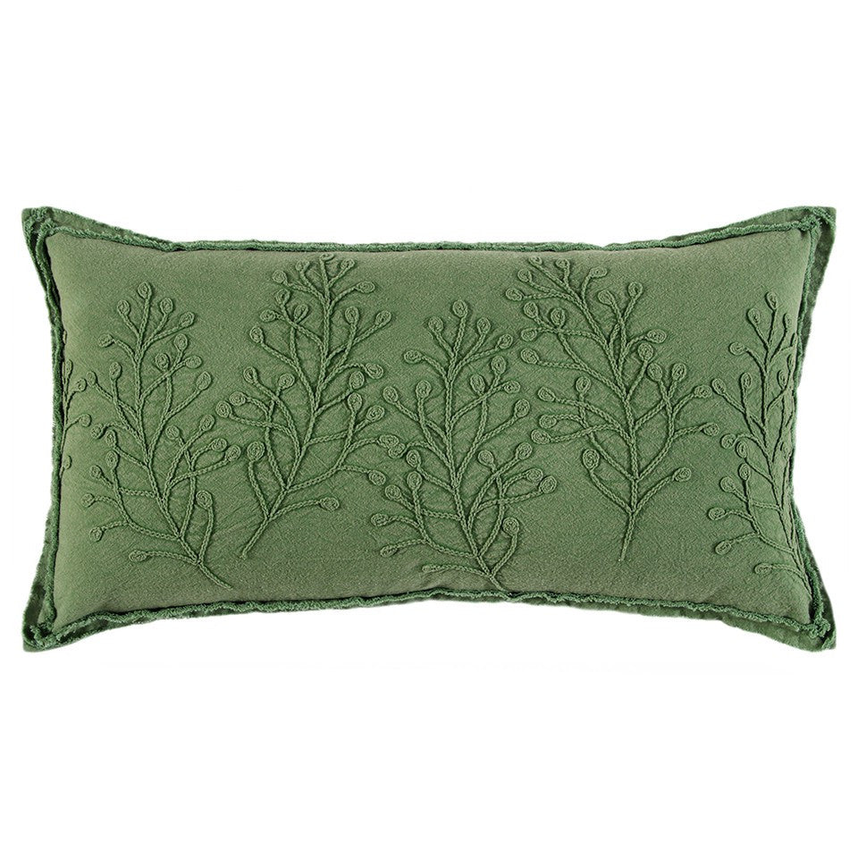 14" X 26" Green Tone on Tone Botanical Throw Pillow With Embroidery-4