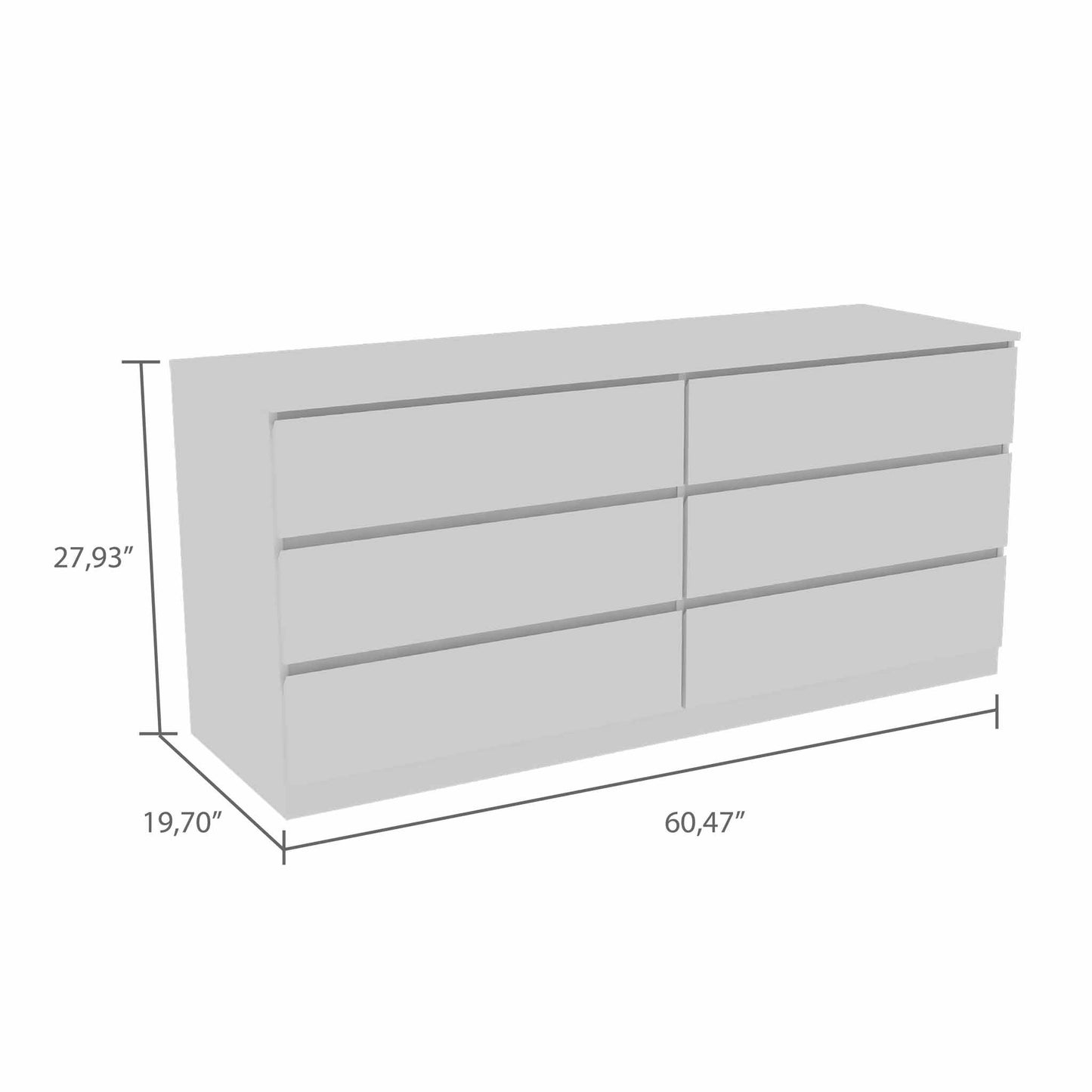60" White Six Drawer Double Dresser-7