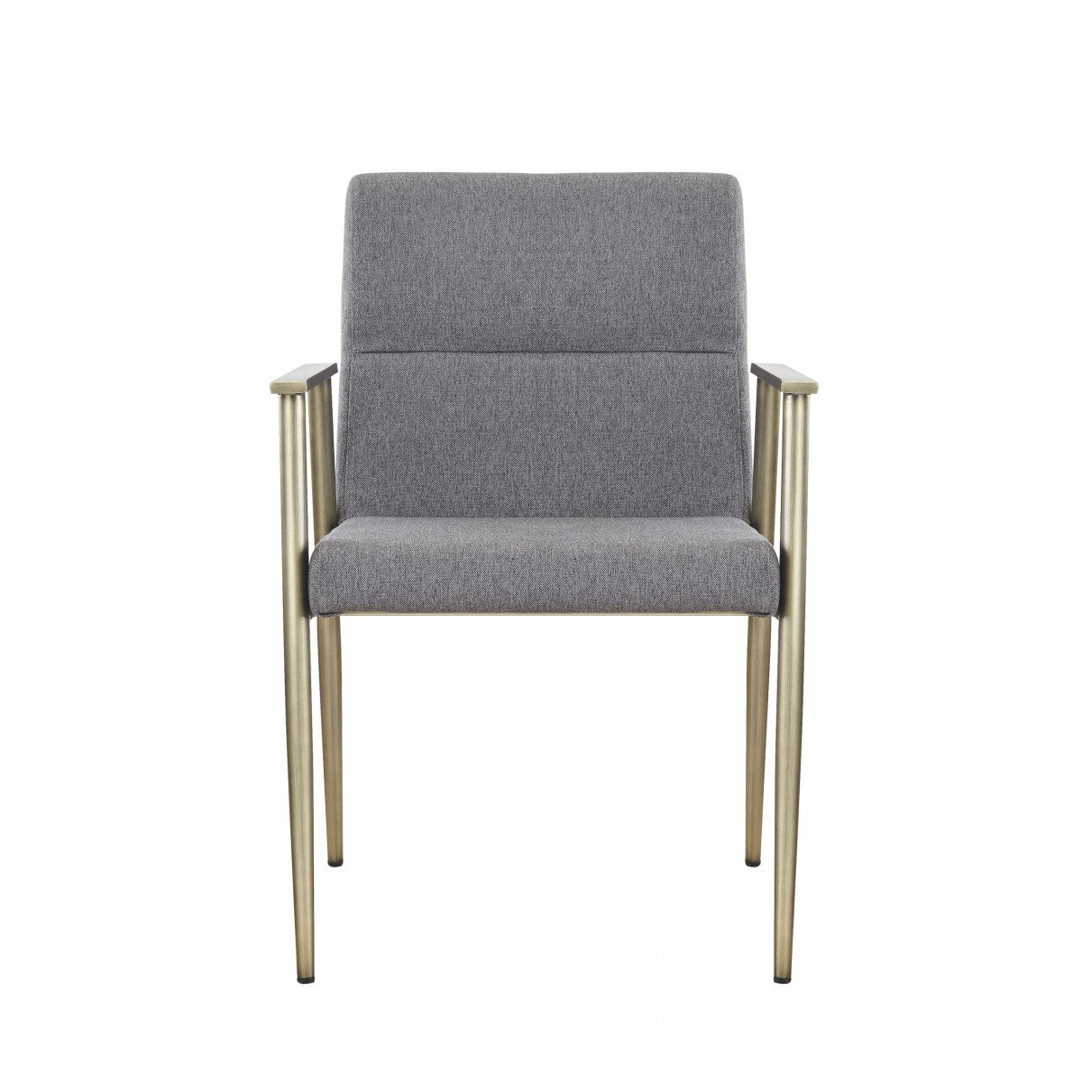 Gray and Antiqued Brass Upholstered Fabric Dining Arm Chair-1