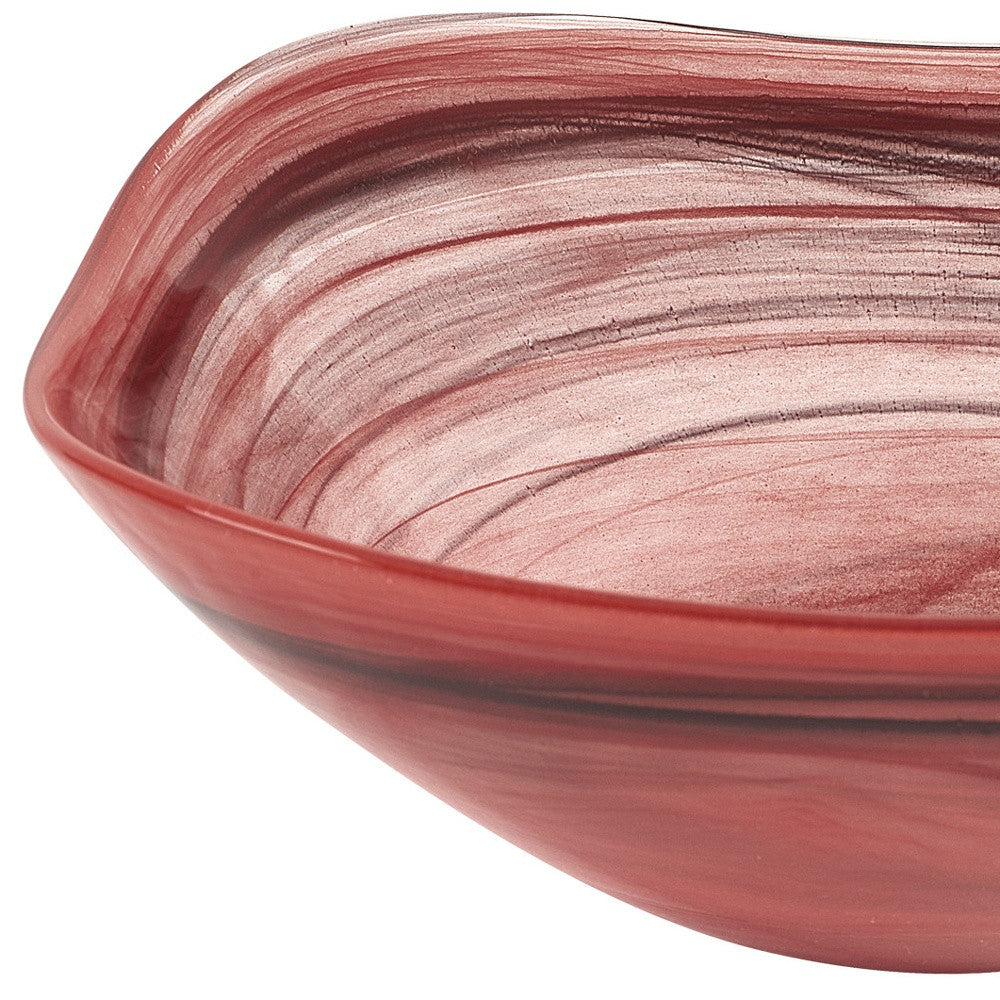 10" Red And White Alabaster Glass Square Salad Bowl-3