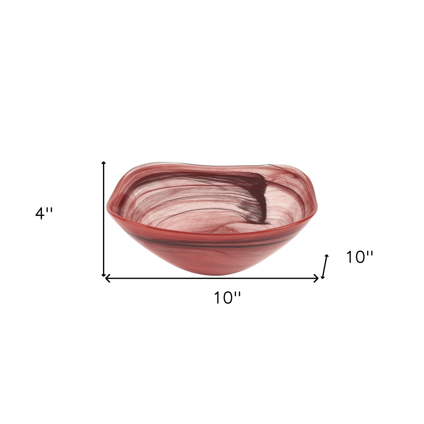 10" Red And White Alabaster Glass Square Salad Bowl-6