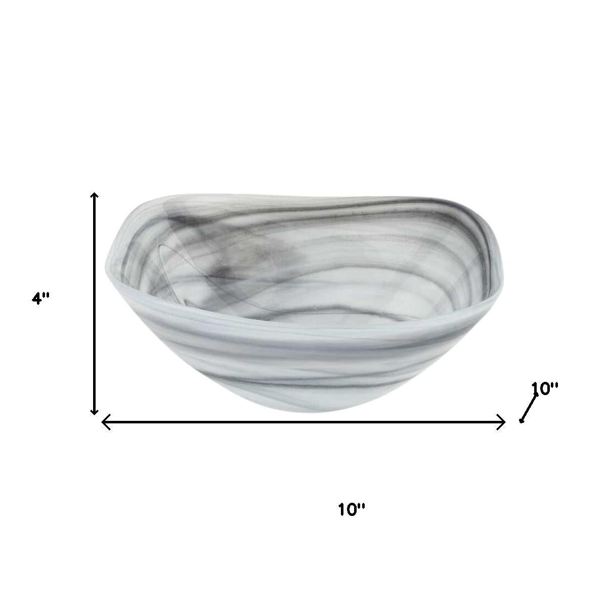 10" Gray And White Alabaster Glass Square Salad Bowl-5