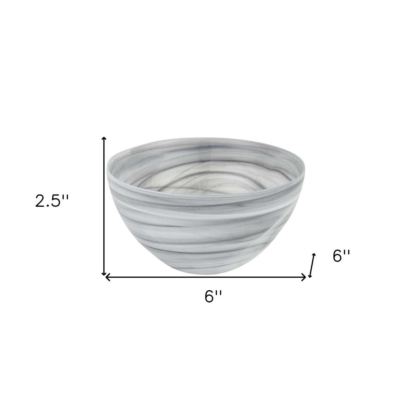 6" Gray And White Alabaster Glass Round Candy or Nut Bowl-6