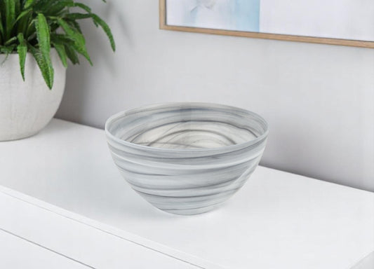 6" Gray And White Alabaster Glass Round Candy or Nut Bowl-0