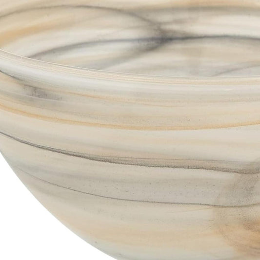 6" Taupe And White Alabaster Glass Round Candy or Nut Bowl-2