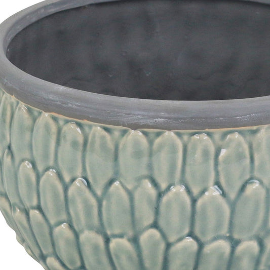 8" Aqua Textural Tone On Tone Ceramic Indoor Outdoor Round Pot Planter-4