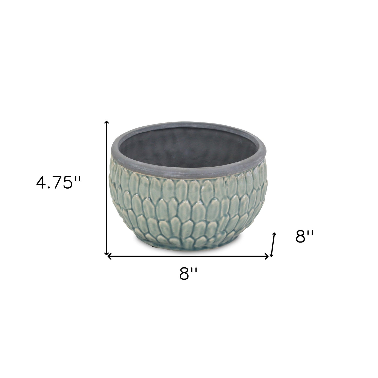 8" Aqua Textural Tone On Tone Ceramic Indoor Outdoor Round Pot Planter-5