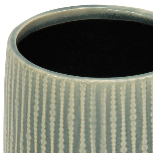 6" Green Striped Ceramic Indoor Outdoor Round Pot Planter-4