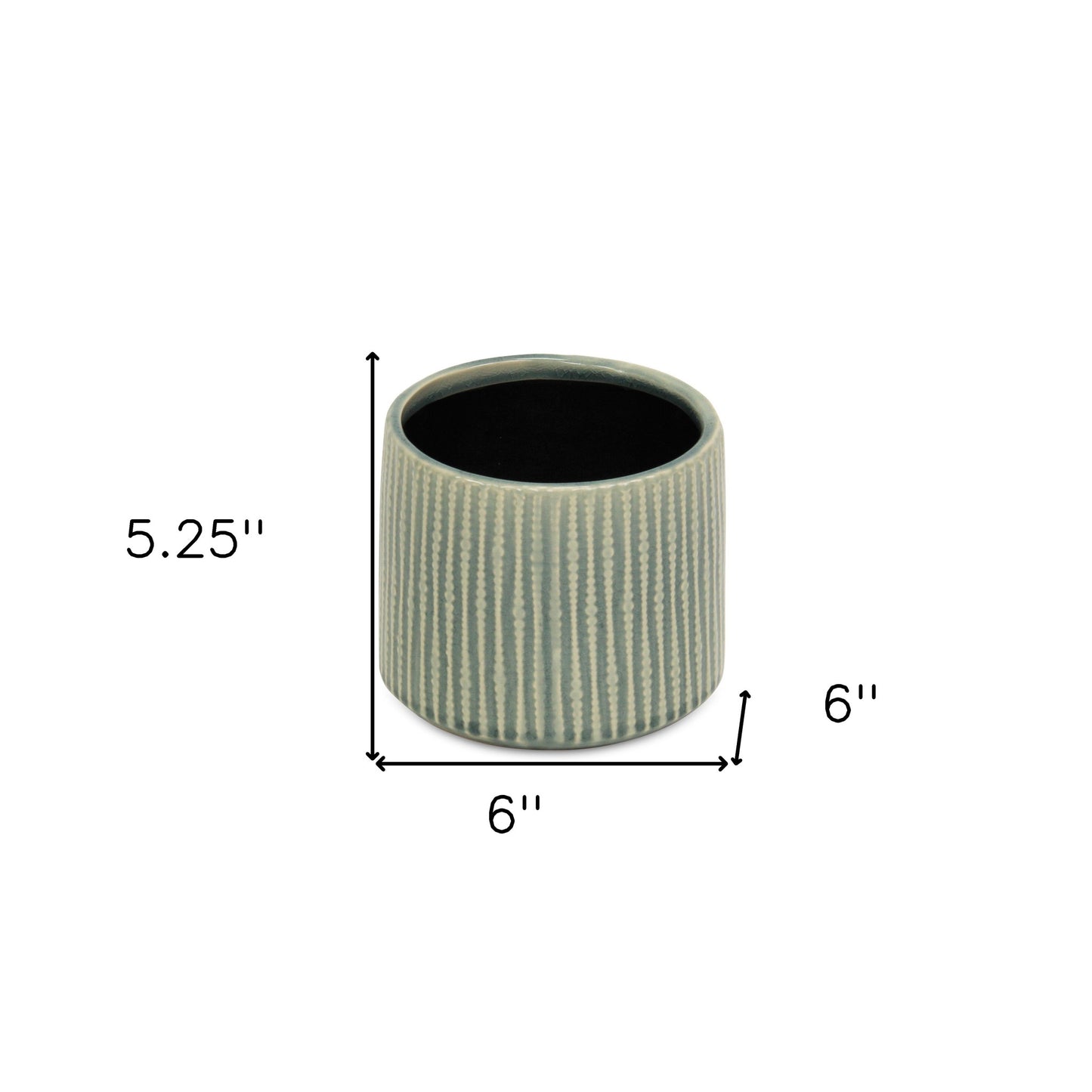 6" Green Striped Ceramic Indoor Outdoor Round Pot Planter-5
