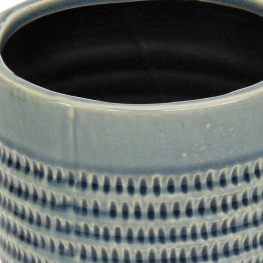 6" Aqua Striped Ceramic Indoor Outdoor Round Pot Planter-4