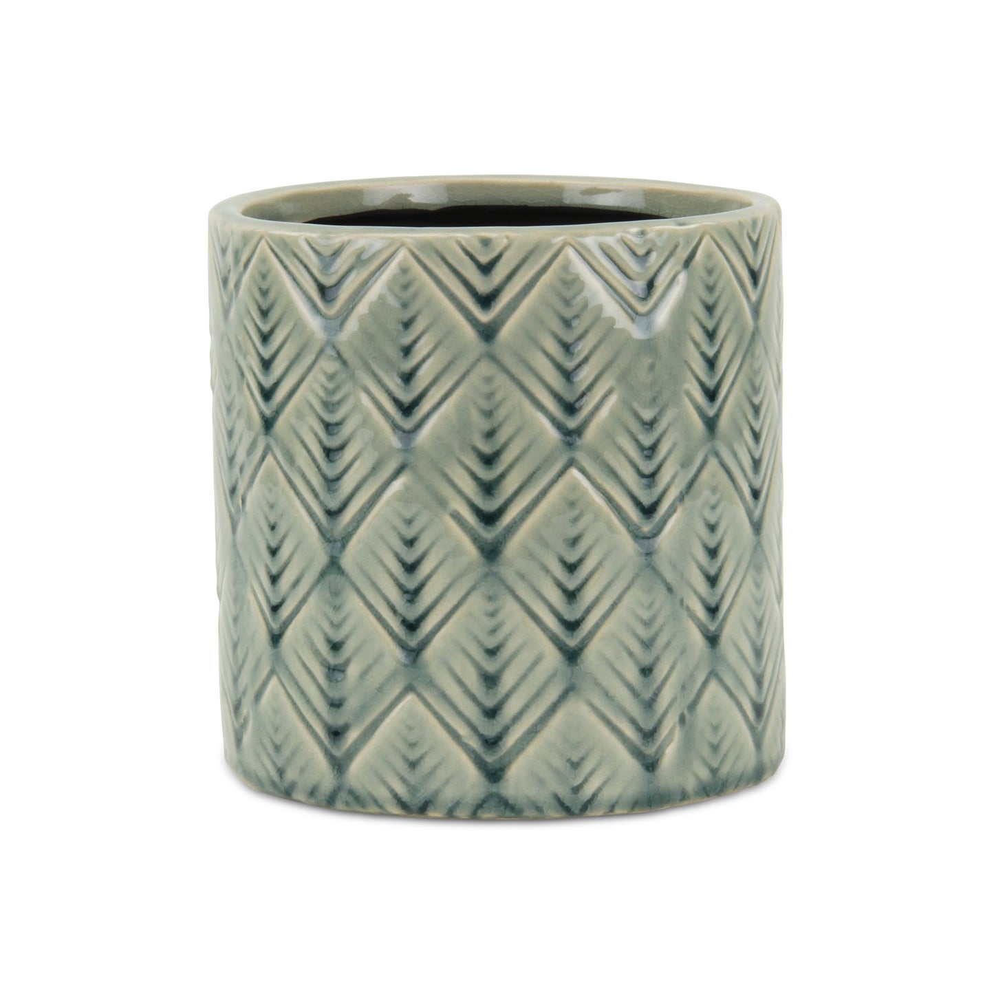 6" Green Geometric Ceramic Indoor Outdoor Round Pot Planter-1