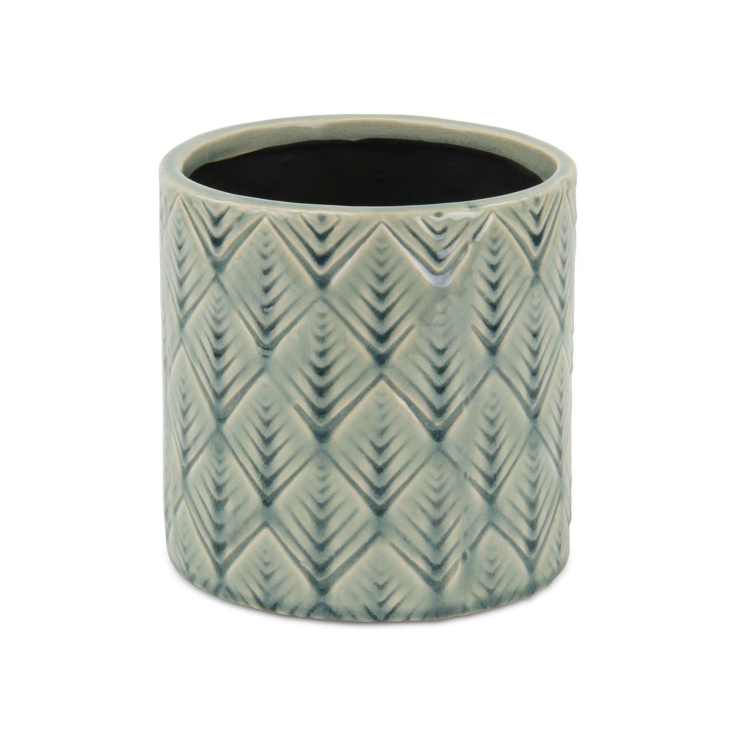 6" Green Geometric Ceramic Indoor Outdoor Round Pot Planter-3