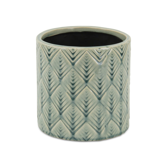 6" Green Geometric Ceramic Indoor Outdoor Round Pot Planter-3