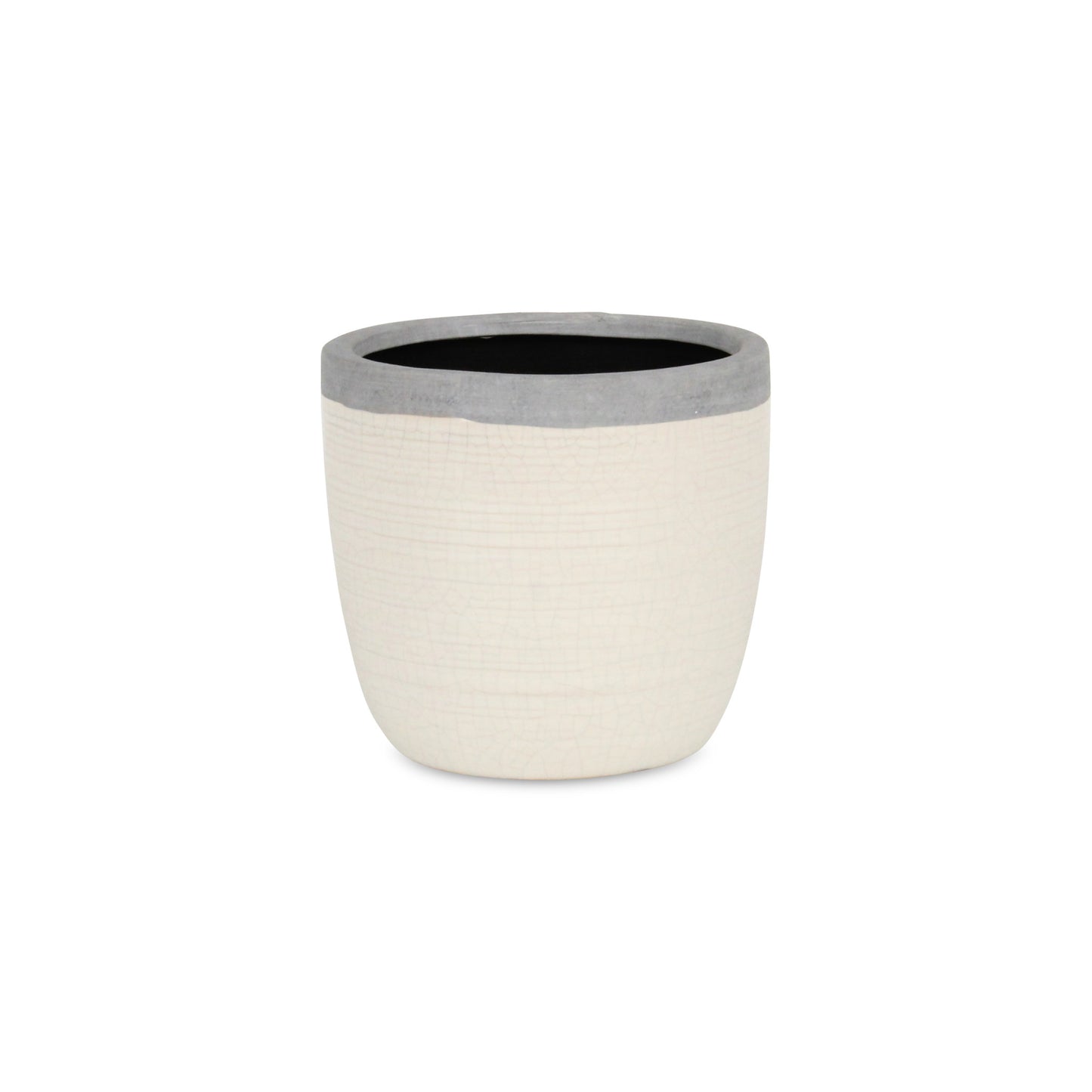 6" Cream and Gray Crackle Glaze Ceramic Indoor Outdoor Round Pot Planter-1