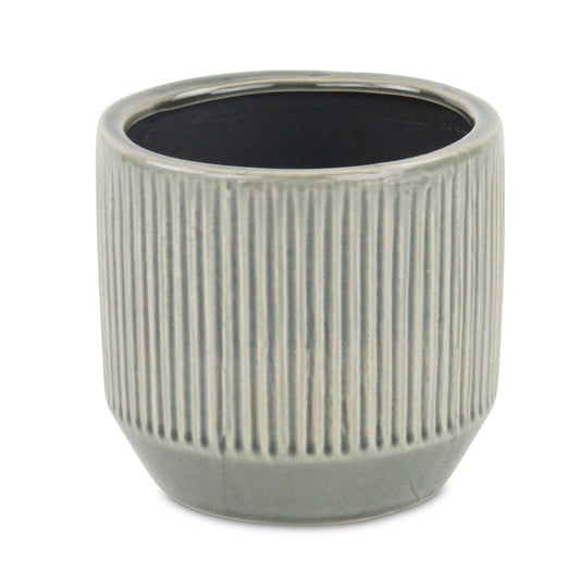 6" Gray Striped Ceramic Indoor Outdoor Round Pot Planter-1