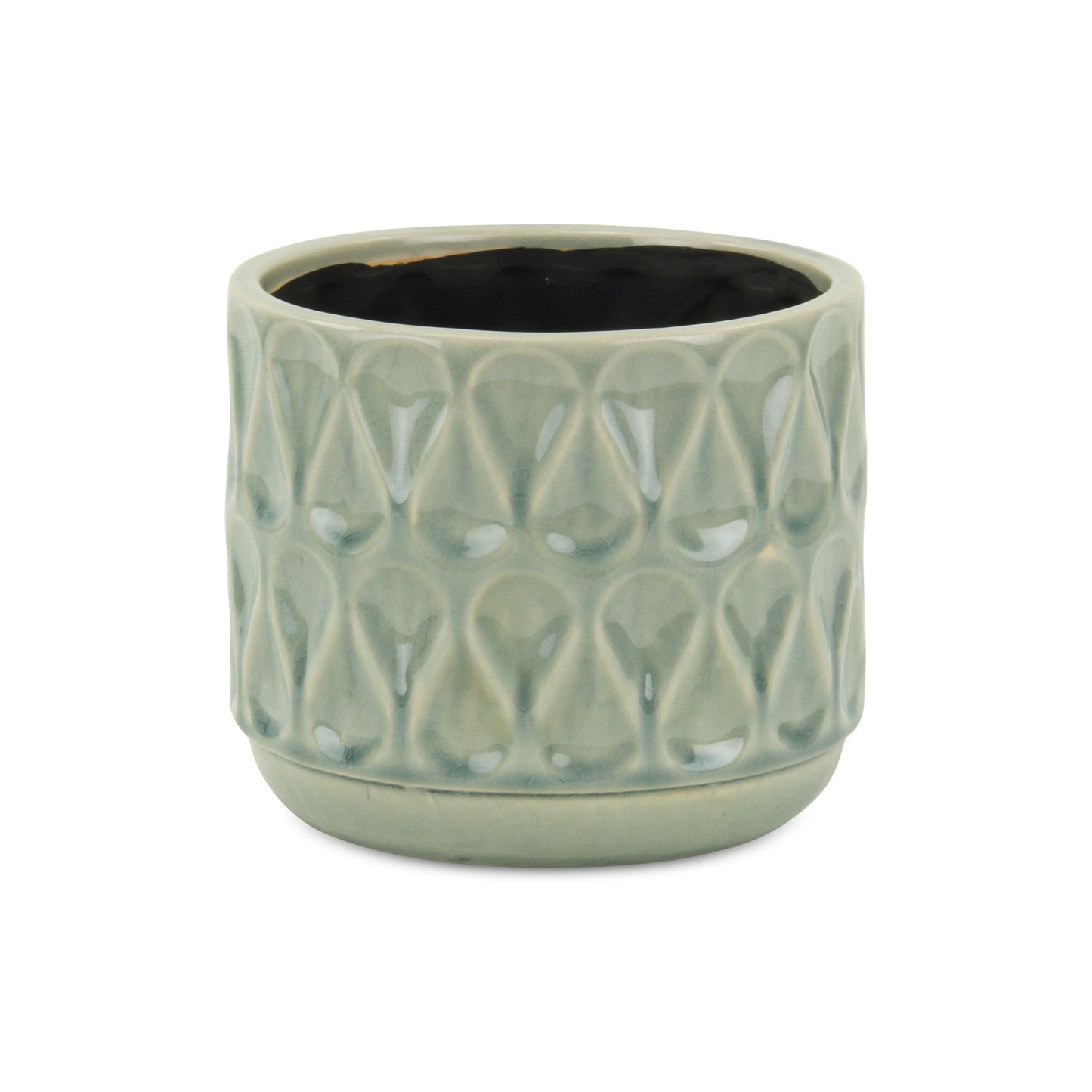 7" Green Geometric Ceramic Indoor Outdoor Round Pot Planter-1