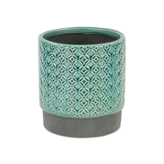 6" Turquoise Geometric Ceramic Indoor Outdoor Round Pot Planter-3