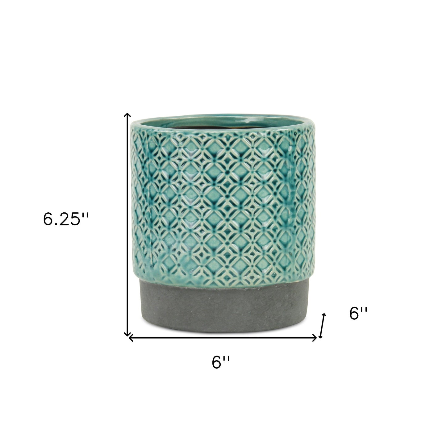 6" Turquoise Geometric Ceramic Indoor Outdoor Round Pot Planter-4