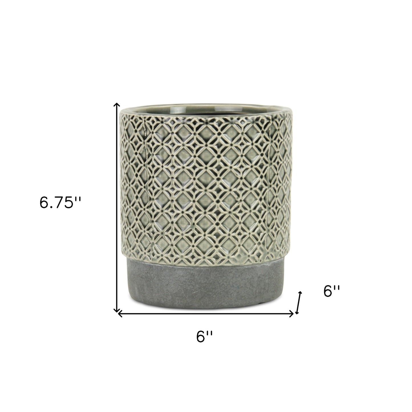 6" Gray Geometric Ceramic Indoor Outdoor Round Pot Planter-4