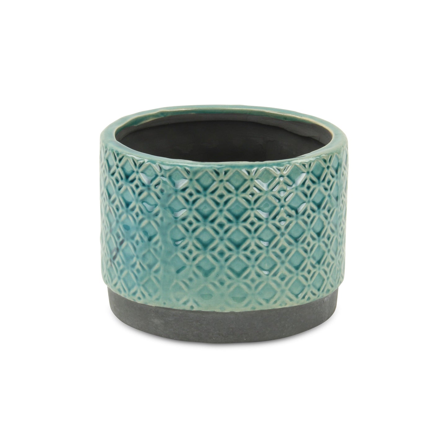 7" Turquoise Geometric Ceramic Indoor Outdoor Round Pot Planter-3