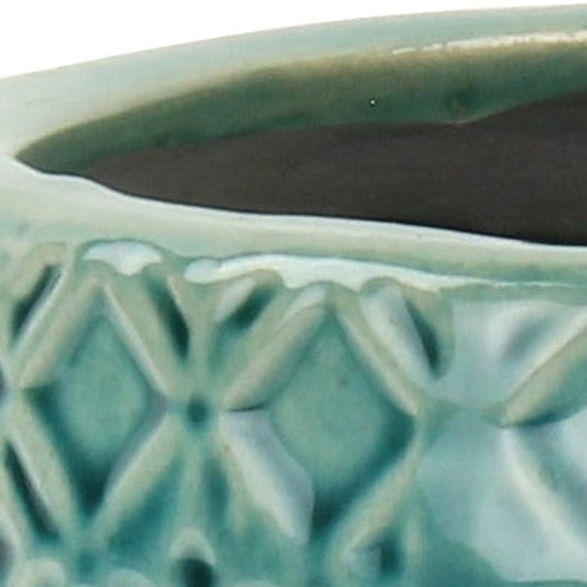 7" Turquoise Geometric Ceramic Indoor Outdoor Round Pot Planter-4