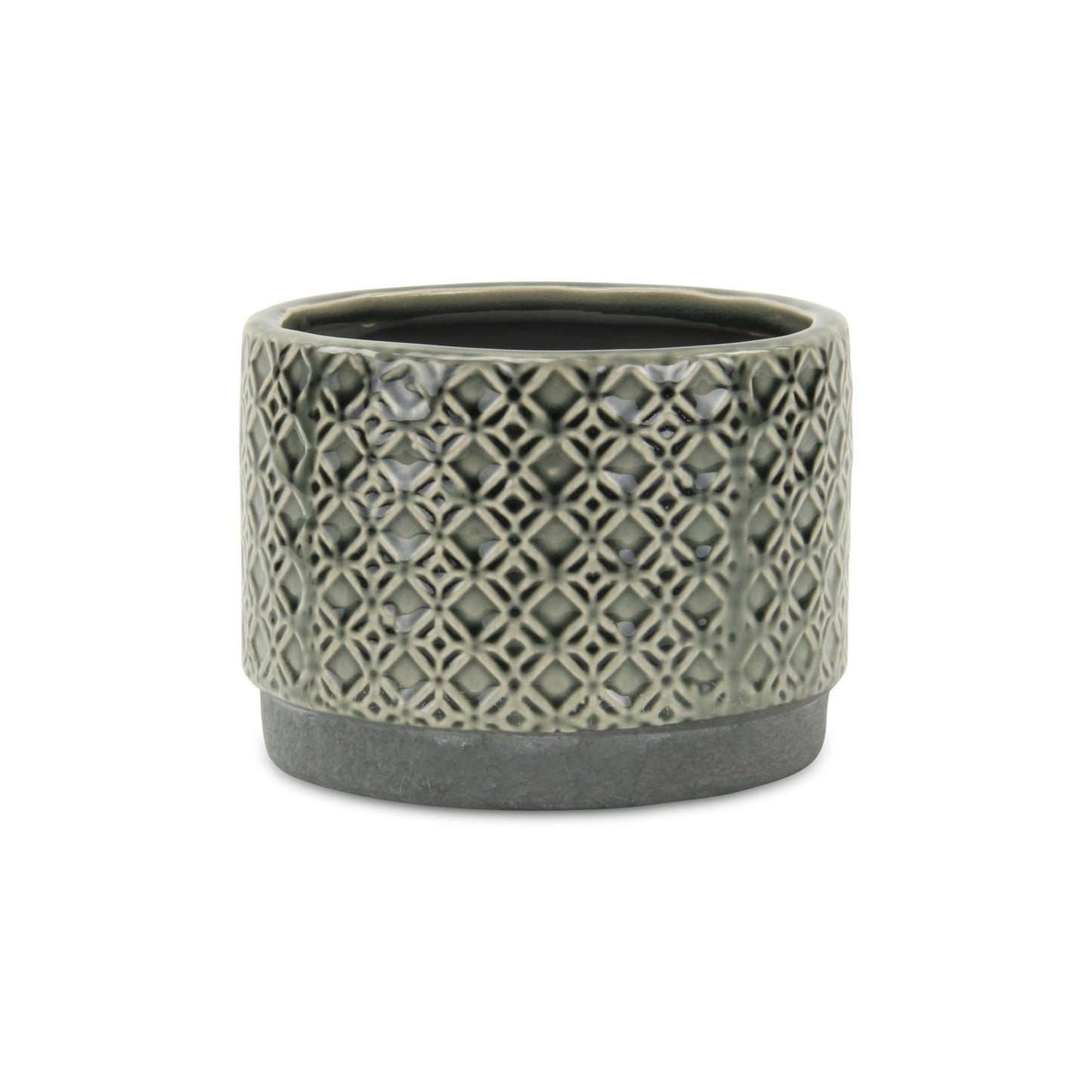 7" Gray Geometric Ceramic Indoor Outdoor Round Pot Planter-2