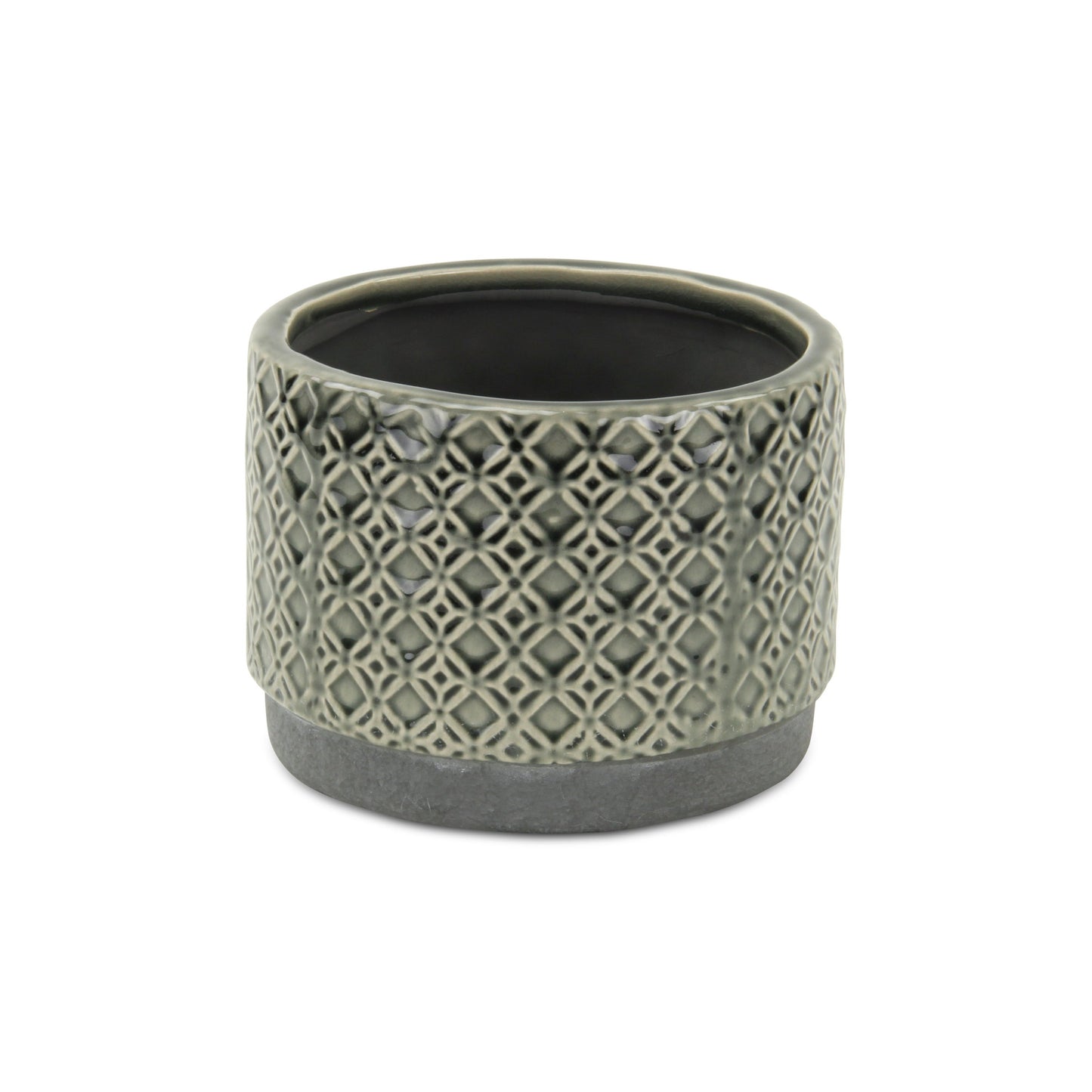 7" Gray Geometric Ceramic Indoor Outdoor Round Pot Planter-3