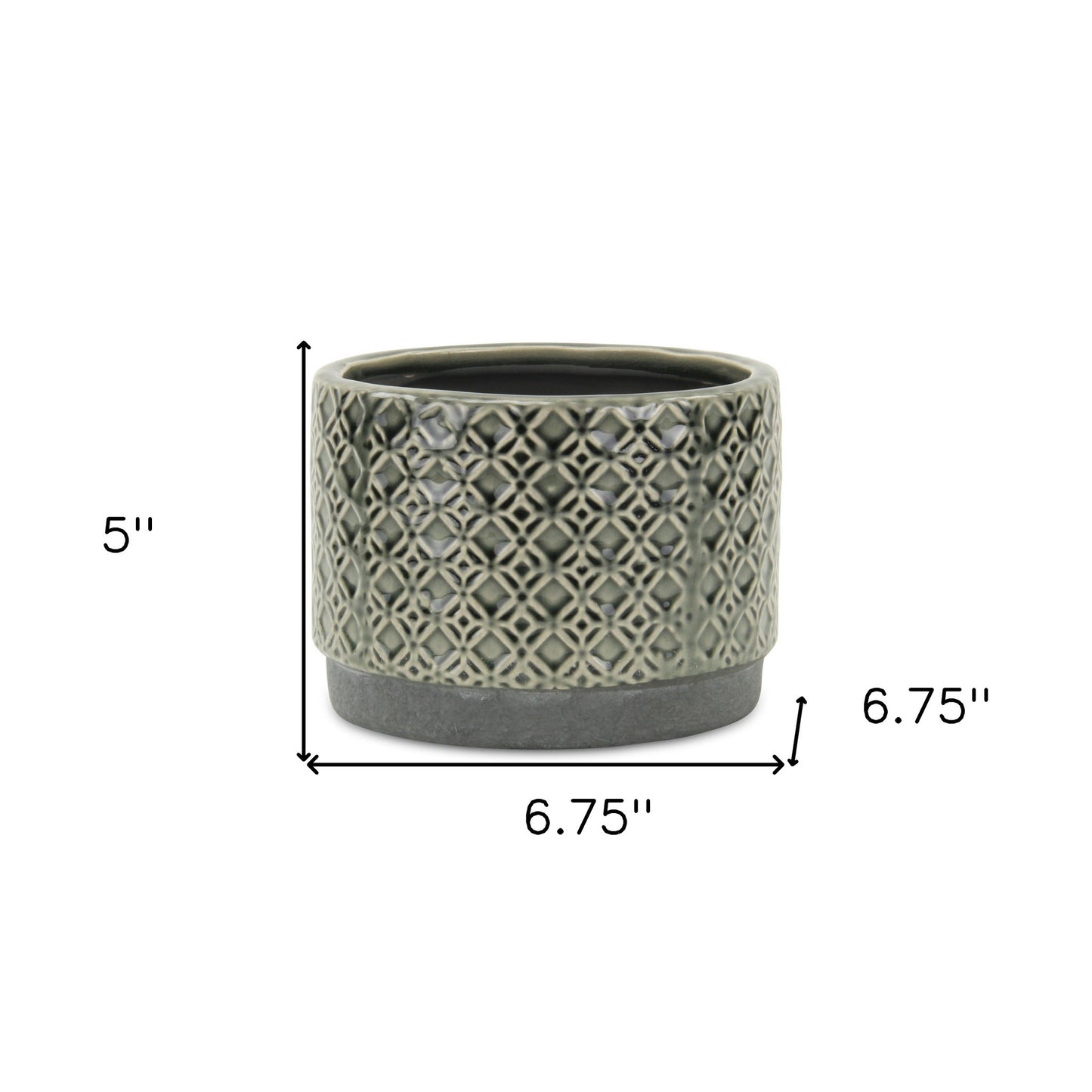 7" Gray Geometric Ceramic Indoor Outdoor Round Pot Planter-4
