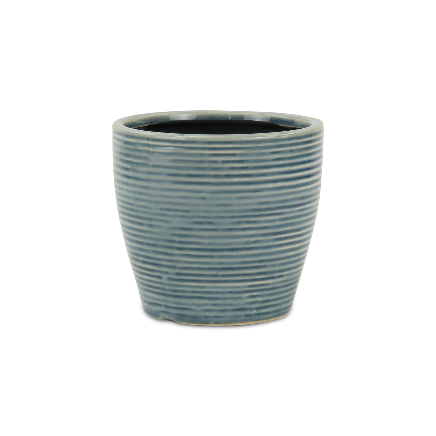 6" Blue Striped Ceramic Indoor Outdoor Round Pot Planter-2
